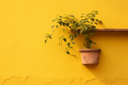 Natures Artistry: A Spectacular Plant Creeping on a Yellow Wall in AR 3:2の素材