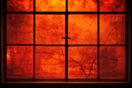 Surreal Brilliance: The Captivating Red Orange Glass Window -ar 3:2の素材