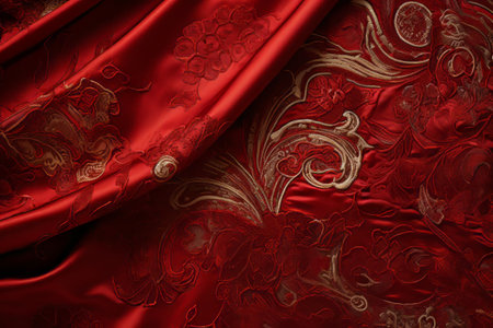 Celestial Patterns Adorned on Vibrant Red Fabric: A Captivating 3:2 Artistic Expressionの素材