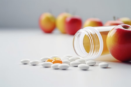 The Whiteness of Weight Loss: Unveiling the Brilliance of a Juicy Apple, Tablets, and a Healthy Lifeの素材