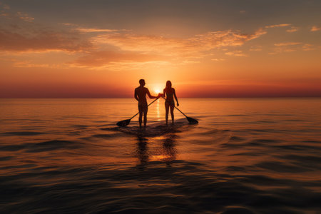 Serenity and Love: Embracing Sunset Waves on a SUP Board in the Oceanの素材