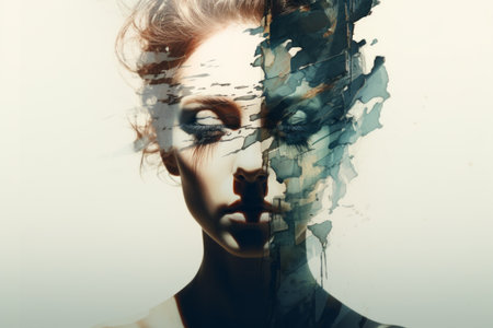 A Captivating Blend of Two Worlds: Ar 3:2 Double Exposure Portrait Unveiling True Emotionsの素材