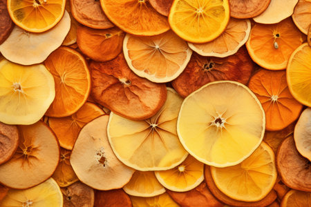 A Delectable Journey Into the Vibrant World of Dried Apples: Exploring Yellow and Orange Slicesの素材