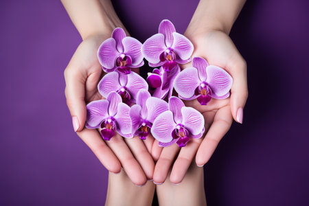 Elegant Orchid: A Stunning French Manicure Adorned Handの素材