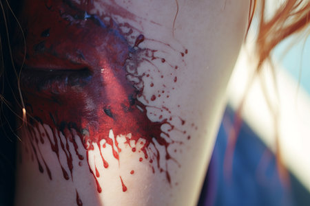 Painful mark: A close-up of a large bruise on a girls skin â AR 3:2の素材