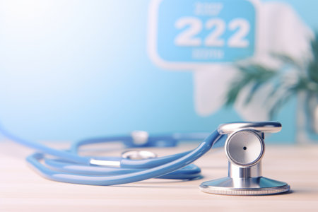 A Vision of Health Care in the New Year: Embracing Change with a Blue Stethoscope and Numbers 2024の素材