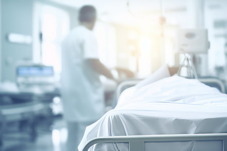 Focusing on Exceptional Healthcare Service: A Peek Into a Hospitals Blurred Background, Featuring aの素材