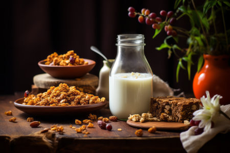 Indulging in a Wholesome Morning Delight: Organic Granola and Milk at a 3:2 Ratio!の素材