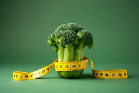Measuring Success: Broccoli and Yellow Tape for Achieving Weight Loss and Eating Healthilyの素材