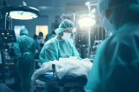 Operating Room Team: Surgeons in Action with Blurred Background -- AR 3:2の素材