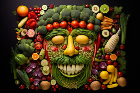 Culinary Artistry: Edible Portraits of Fruits and Vegetables in a Unique 3:2 Frameの素材