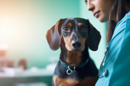 Veterinary Check-up: Examining an Adorable Brown Dachshund for Optimal Canine Health in a Medicine Cの素材