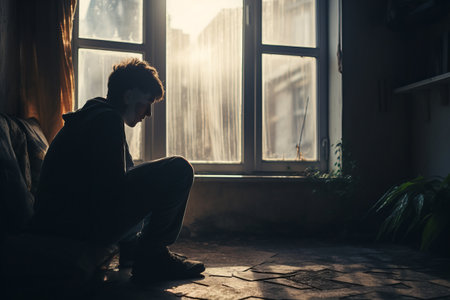 Lamentations of a Desolate Soul: A Depressed Man Contemplating Life from his Window Sillの素材