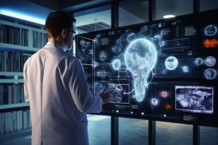 The Future of Healthcare Unveiled: Doctor Presenter Demonstrates Revolutionary System on Virtual Comの素材