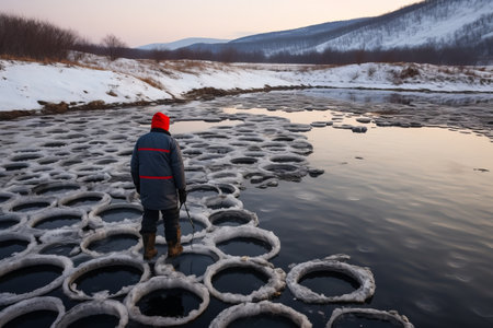 Winter Swimming Enthusiasts Brave the Freezing Waters of Primorye, Russiaの素材