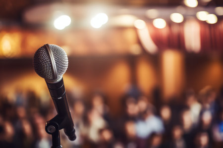 Capturing Clarity: Illuminating Shareholders Meeting or Seminar Event with a Blurry Microphone in aの素材