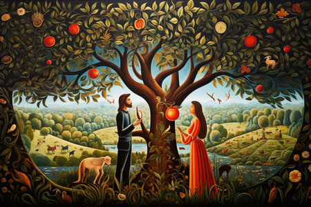 Unveiling the Forbidden Fruit: Adam and Eves Encounter with the Tree of Knowledge (Genesis 3:2)の素材