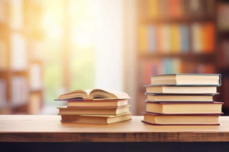 Educational Oasis: A Book Stack amidst Library Splendor, Reviving the Back-to-School Sentiment - ARの素材