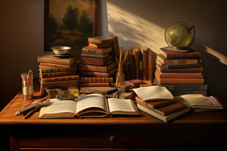 The Organized Oasis: An Insight into a Study Table Adorned with Books (AR 3:2)の素材