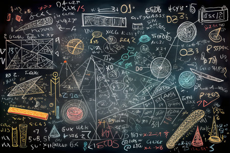 Unveiling the Art of Education: Chalk Scribbles on a Math Boardの素材