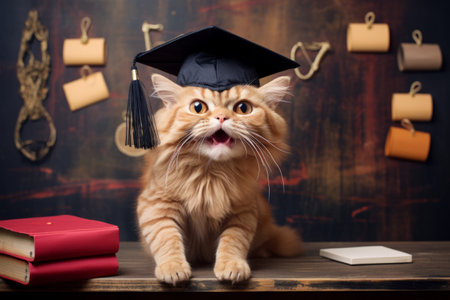 The Cap-Wearing Cheerful Cat: Returning to School in Style - AR 3:2の素材