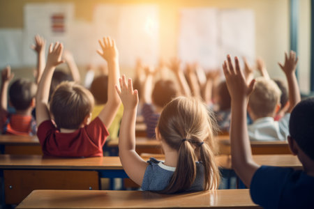 Engaged Learning: Children Eagerly Participate in the Classroom - Back to School Conceptの素材