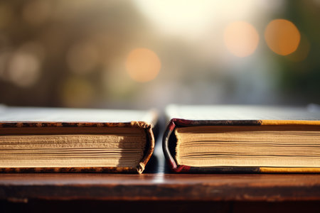 Inspiring Knowledge: A Captivating Close-Up of Open Books on a Deskの素材
