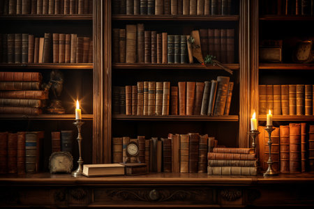 A Timeless Haven of Knowledge: Exploring the Enchanting Wooden Library with Countless Books on Educaの素材