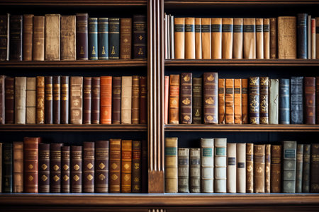 The Intricate World of Literature Unveiled: A Close-Up of a Bookshelfの素材