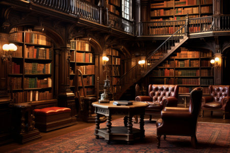 Immersing into Knowledge: A Captivating Reading and Library Background Image --ar 3:2の素材