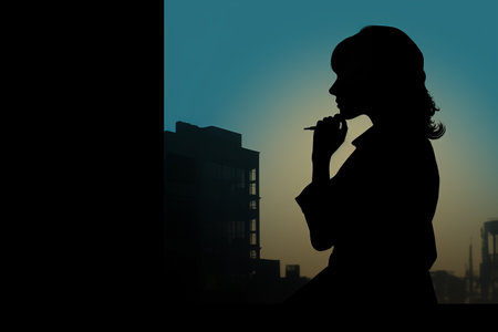 The Mindful Businesswoman: Unveiling the Silhouette of a Pensive Leader --ar 3:2の素材