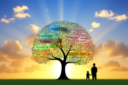 Symbolizing Growth and Connection: Handcrafted Word Cloud Tree Embracing Lifes Core Valuesの素材