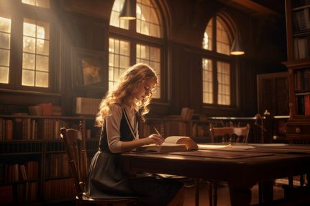 A Promising Beginning: A Young Female Teacher Embarks on Her First Day, Preparing in the Libraryの素材