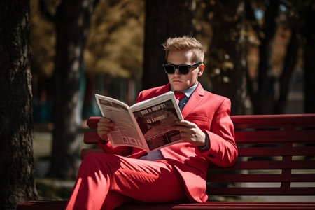 The Hilarious Gentleman: A Red Glasses Clad, Suit-Wearing Comedian Finds Comedy in Literature on a Pの素材