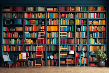 Immerse yourself in a World of Books: A Vibrant AI-Generated Collage of a Colorful Bookcase Displayの素材