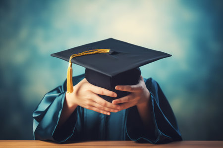 The Symbol of Accomplishment: A Graduation Cap in the Hands of a Doctorの素材