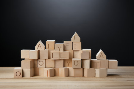 Total Word Formation: Artistic Blend of Wood Building Blocks on a Gray Backdrop (AR 3:2)の素材