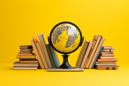 Exploring the World of Knowledge: Online Searching Across the Global Library - Yellow Background witの素材
