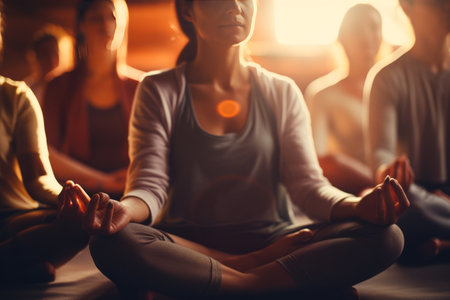 Finding Inner Peace: A Close-Up Meditation Experience with a Yoga Coach and Session Participantsの素材