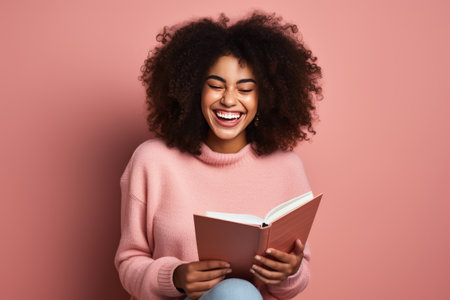 The Radiant and Confident Smile of a Young African American Woman Embracing Literature --AR 3:2の素材