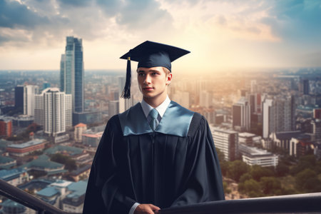 Elevating Success: A Handsome Businessman Ascends to New Heights with Business Educationの素材