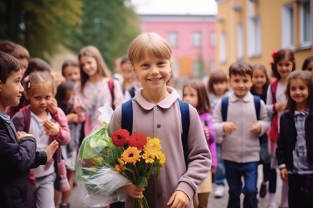 Capturing the Magic of Knowledge Day: Saint-Petersburg Welcomes First Graders with flowers and Excitの素材