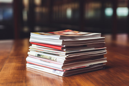 Meticulously Organized Stack of Magazines, Inviting Creativity!の素材