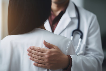 Empathetic Female Doctor Providing Psychological Support to Male Patient: An Intimate Closeupの素材