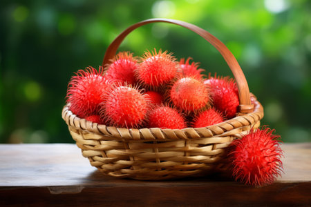 Savor the Juicy Goodness: Fresh Ripe Sweet Rambutan in the Basketの素材