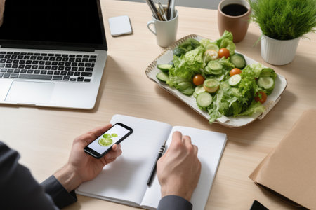 Smartphone in Hand, Salad on the Plate: Exploring the Healthy Food Movement in the Workplaceの素材