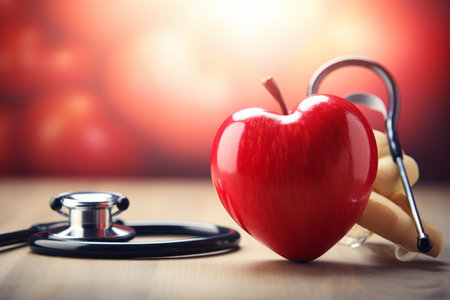 Pulsating Wellness: Unveiling the Connection between Heartbeat, Red Apple, and Stethoscope in Promotの素材