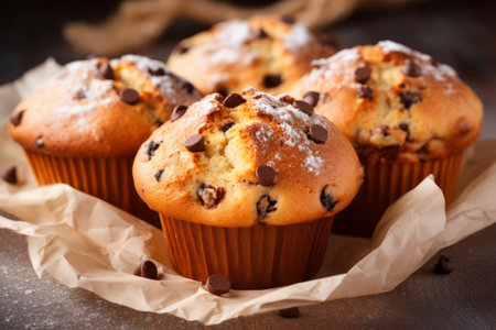 Nurturing Treats: Irresistible Homemade Muffins Served Delicately on Napkinsの素材