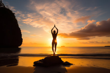 Serenity in Paradise: Captivating Sunset Yoga on an Indonesian Beachの素材