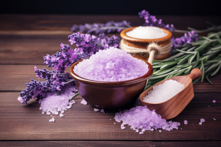 Soothing Serenity: Lavender and Massage Salt Harmony on an Antique Wood Canvasの素材